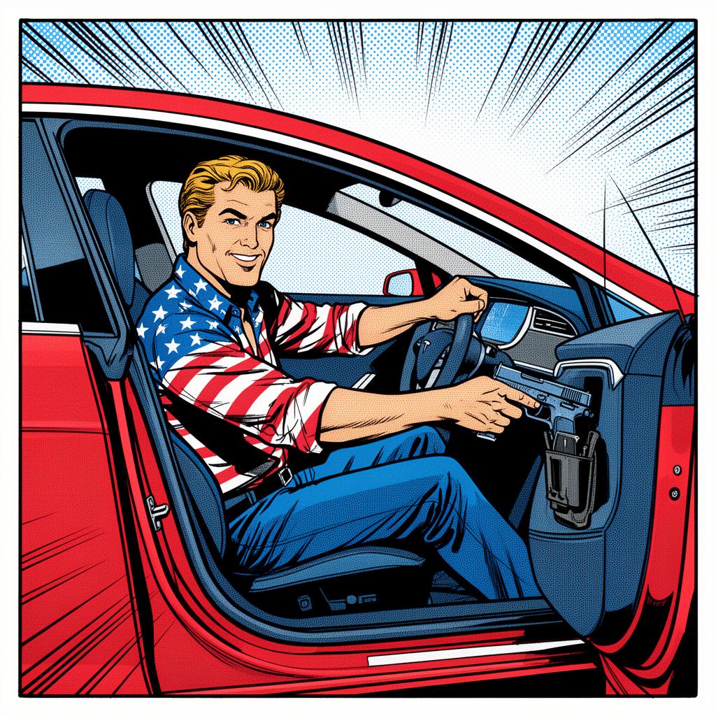 Driver drawing pistol from Tesla door holster
