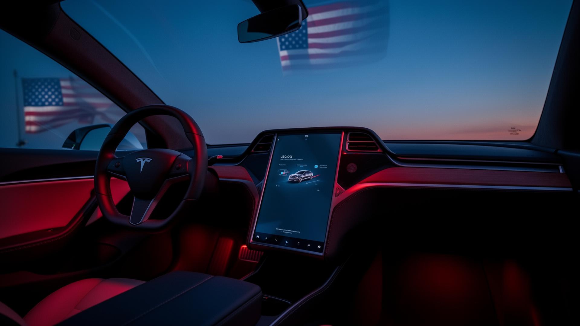 Tesla interior at dusk